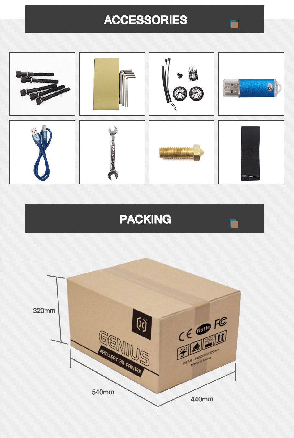 Artillery Genius Accessories and Packing