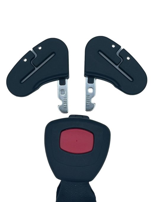 Close-up of Evenflo Symphony BuckleBoss Harness with Red Button